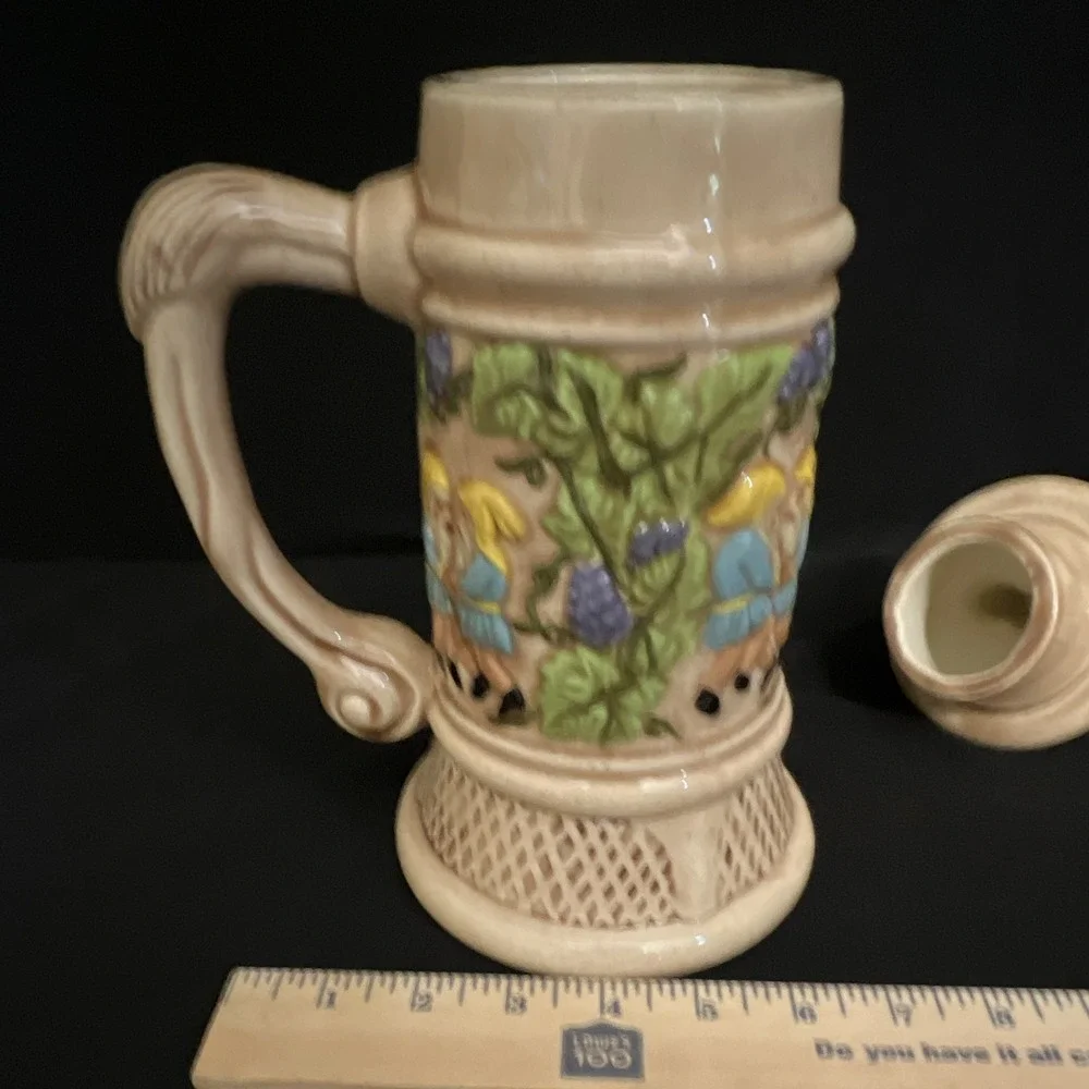 Vintage Judy Baker 1975 Breweriana Beer Stein with Figural Castle Lid Grapevine